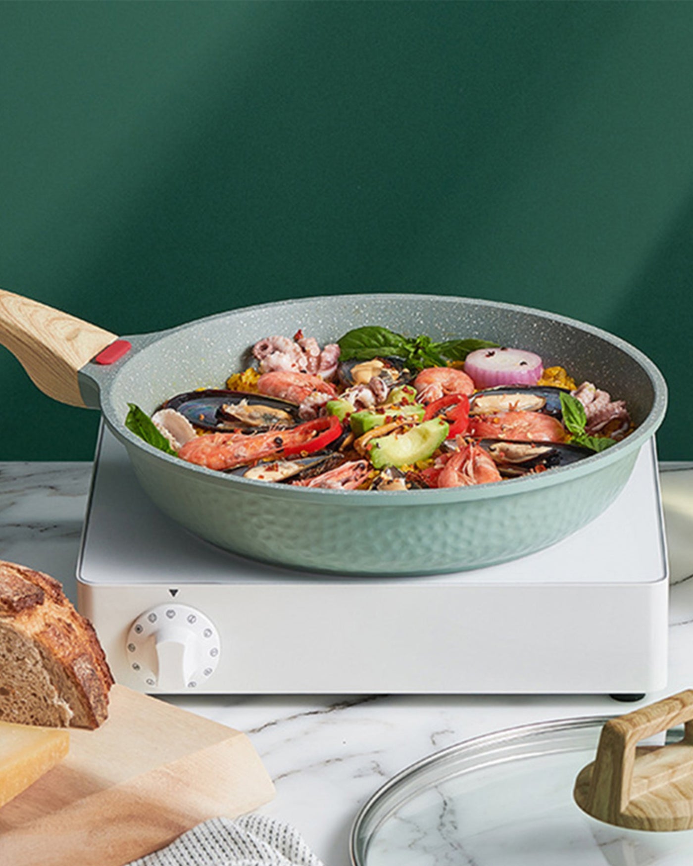 Non-stick maifan stone frying pan with wooden handle