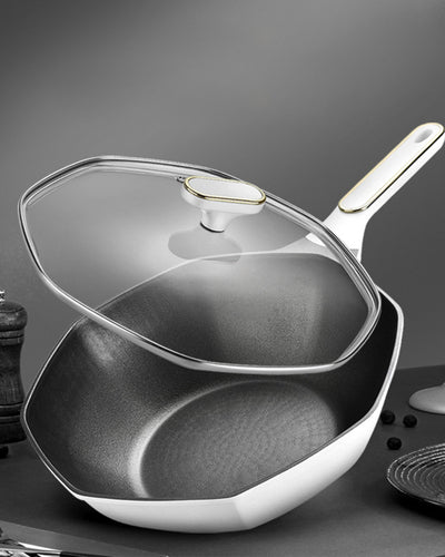 Non stick pan stone octagonal shape skillet with lid